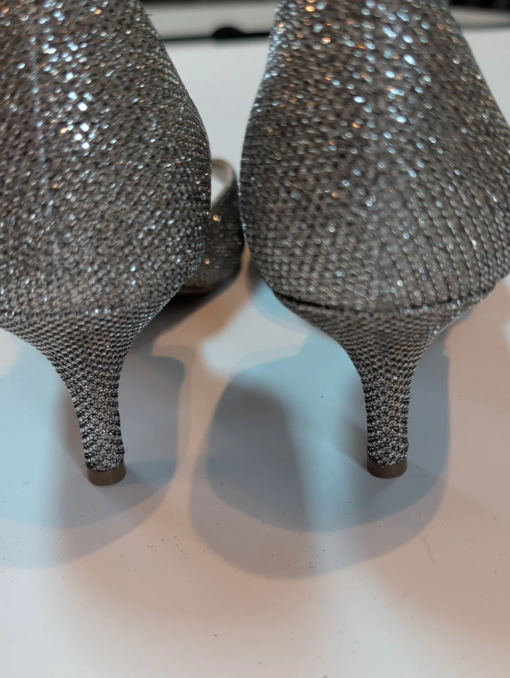 Bandolino, Silver And Gold Sparkle Peep Toe Heels. 8